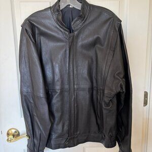 Mens Black Leather Bomber Style Jacket, Size 40, Large